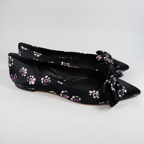 TORY BURCH Rosalind Bow Ballet Flats Size 8.5 Run Small Satin Black Floral NEW - Picture 9 of 16